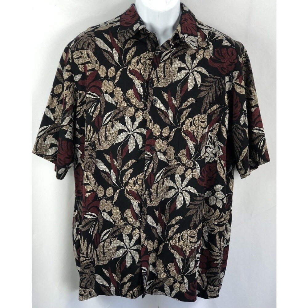 Axcess Rayon Hawaiian Shirt L Blk Red Tropical button up Short Sleeve Retro